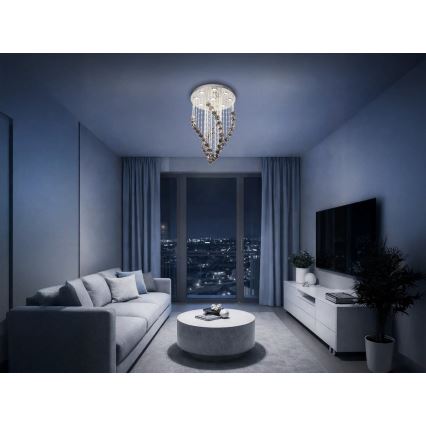 LED Crystal Ceiling Light NAURU LED/30W/230V Ø 40 cm Polished Chrome/Black + Remote Control