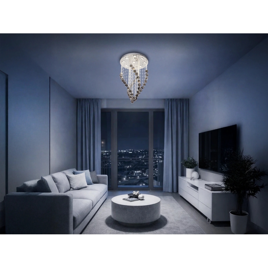 LED Crystal Ceiling Light NAURU LED/30W/230V Ø 40 cm Polished Chrome/Black + Remote Control