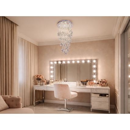 LED Crystal Ceiling Light SAMOA LED/30W/230V Ø 40 cm Polished Chrome + Remote Control