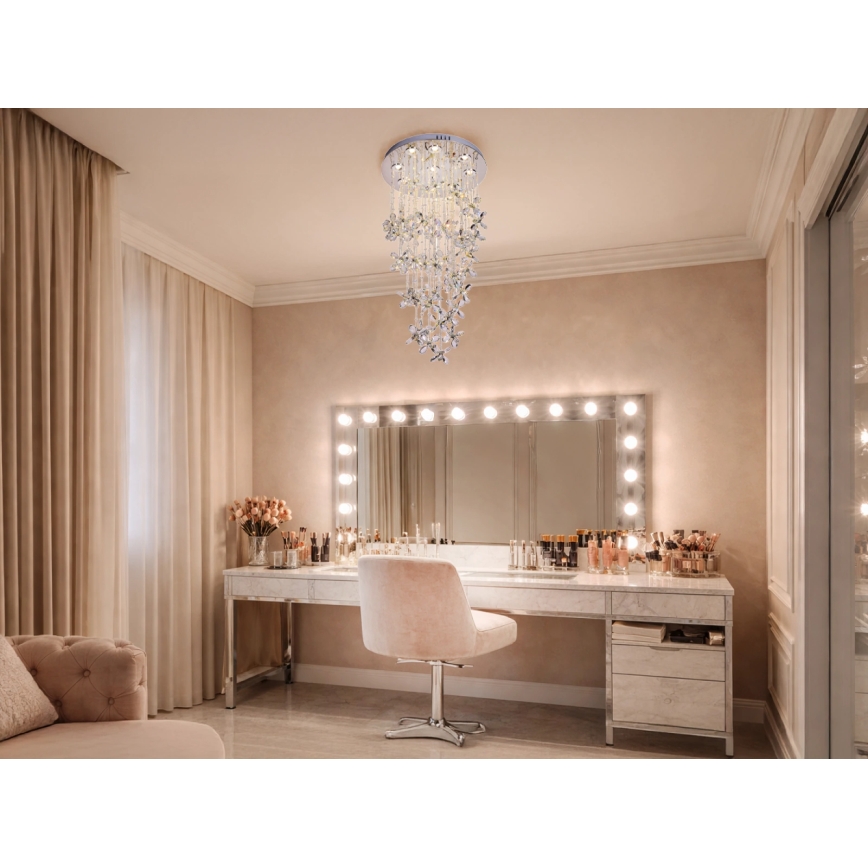 LED Crystal Ceiling Light SAMOA LED/30W/230V Ø 40 cm Polished Chrome + Remote Control
