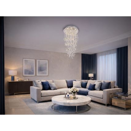 LED Crystal Ceiling Light SAMOA LED/30W/230V Ø 40 cm Polished Chrome + Remote Control