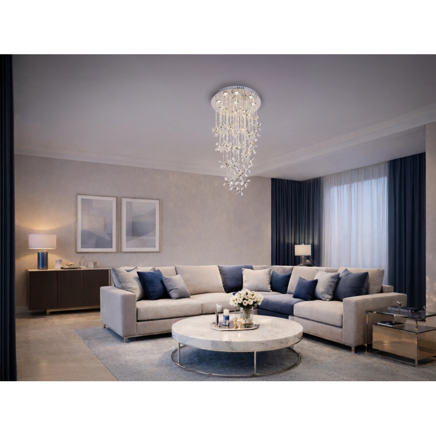 LED Crystal Ceiling Light SAMOA LED/30W/230V Ø 40 cm Polished Chrome + Remote Control
