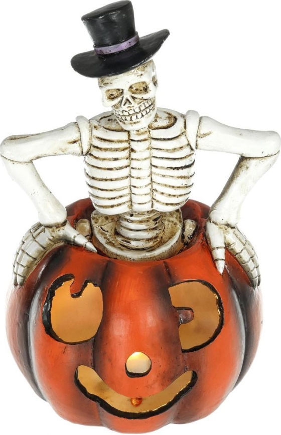 LED Decoration HALLOWEEN LED/2xLR44/warm white skeleton in a pumpkin resin