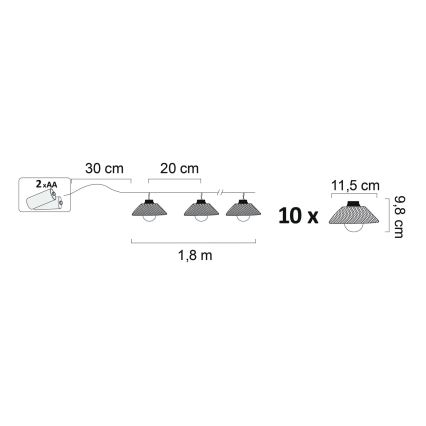 LED Decorative chain ASTRA 10xLED/2xAA 2,1 m black