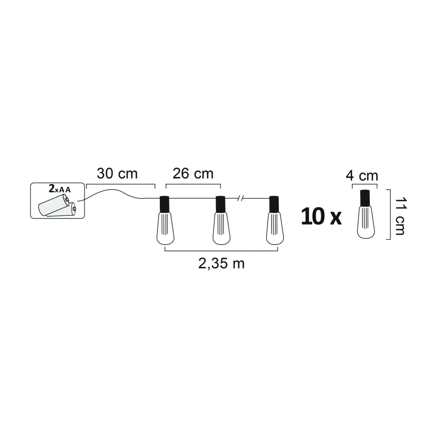 LED Decorative String Lights EDISON 2.65 m 10xLED/2xAA