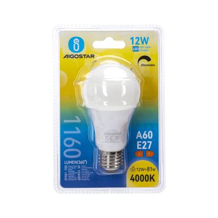 LED Dimmable Bulb A60 E27/12W/230V 4000K - Aigostar