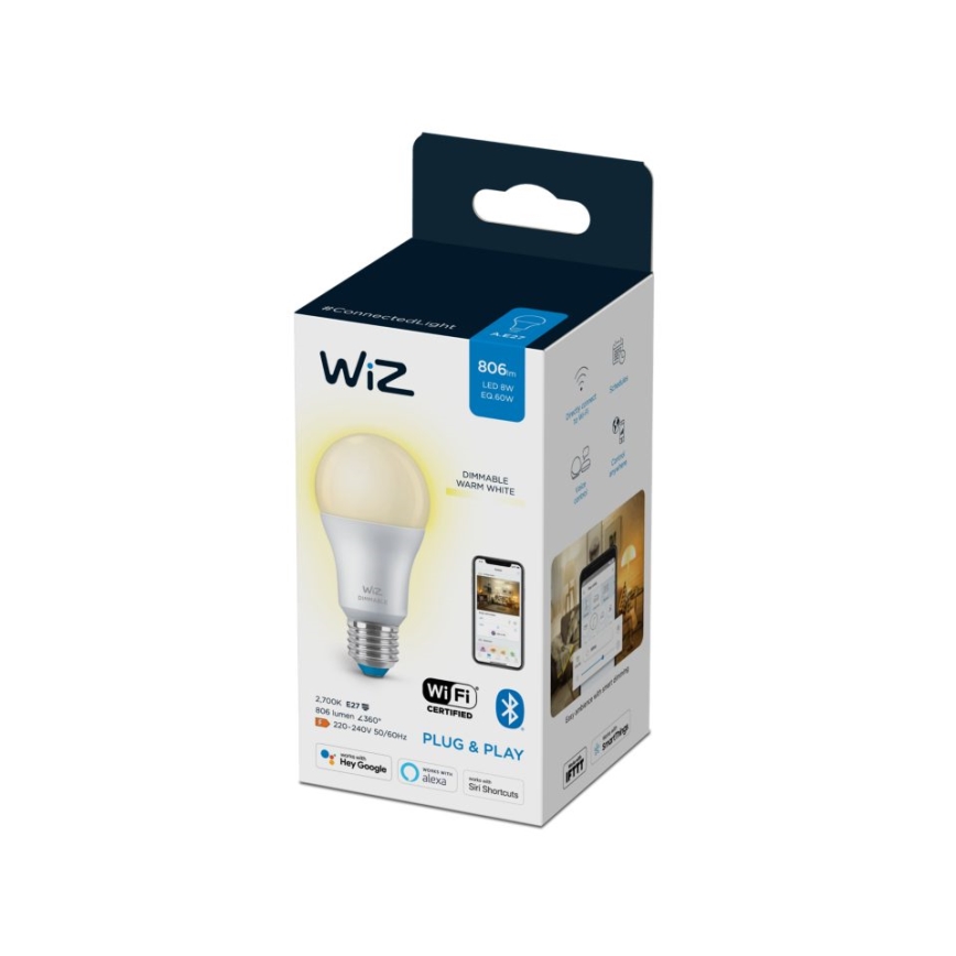 LED Dimmable bulb A60 E27/8W/230V 2700K CRI 90 Wi-Fi - WiZ