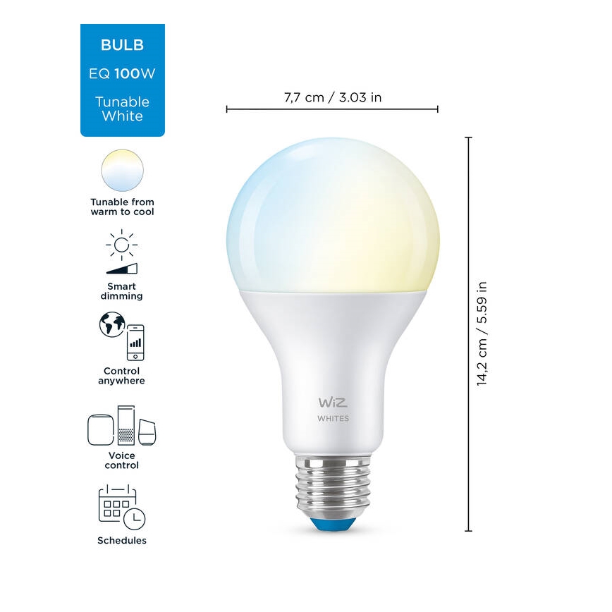 LED Dimmable bulb A67 E27/13W/230V 2700-6500K CRI 90 Wi-Fi - WiZ