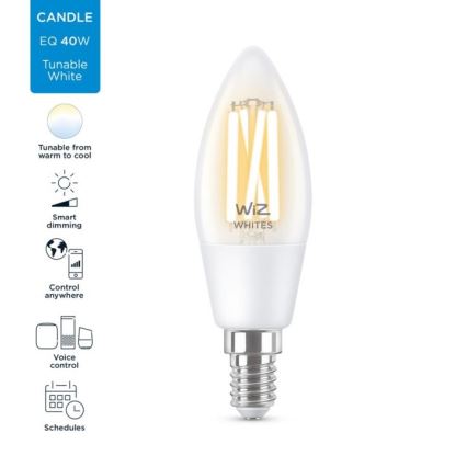 LED Dimmable bulb FILAMENT C35 E14/4,9W/230V 2700-6500K CRI 90 Wi-Fi - WiZ