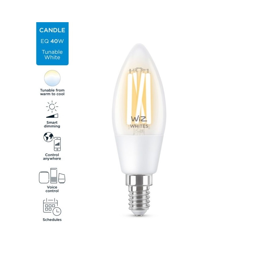 LED Dimmable bulb FILAMENT C35 E14/4,9W/230V 2700-6500K CRI 90 Wi-Fi - WiZ