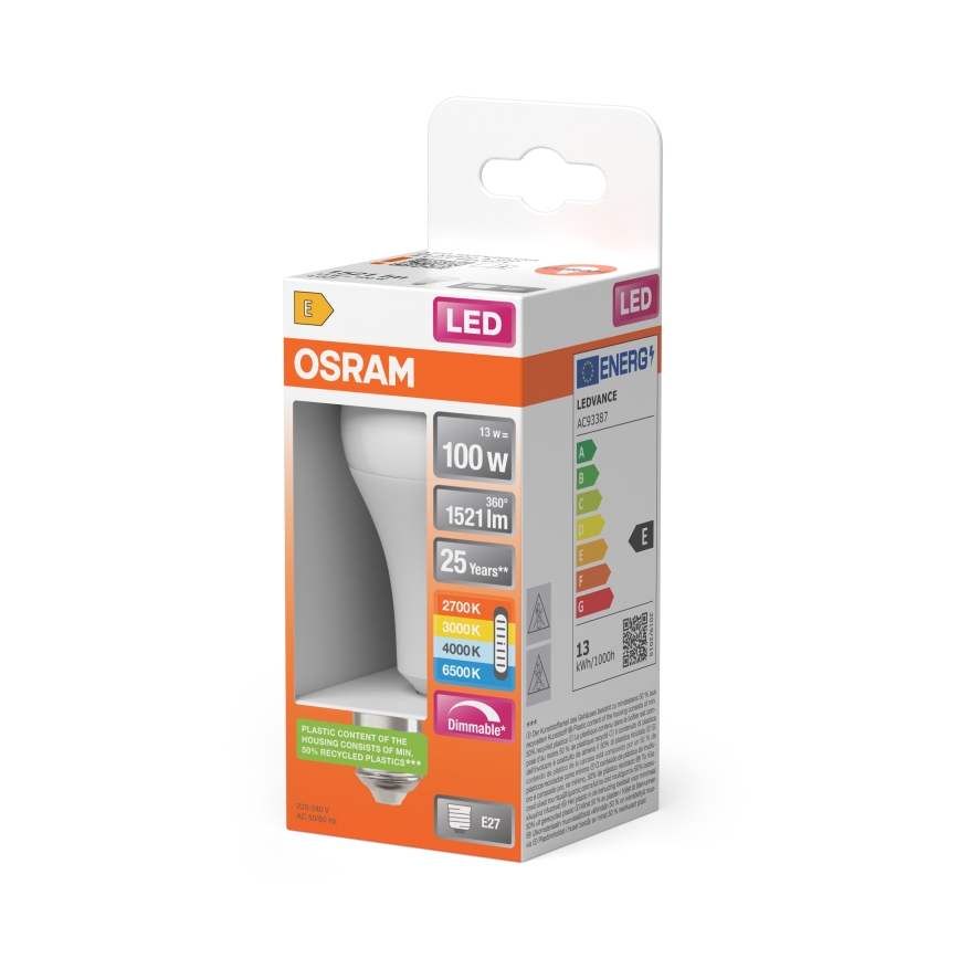 LED Dimmable Bulb CLASSIC A60 E27/13W/230V 2700/3000/4000/6500K - Osram