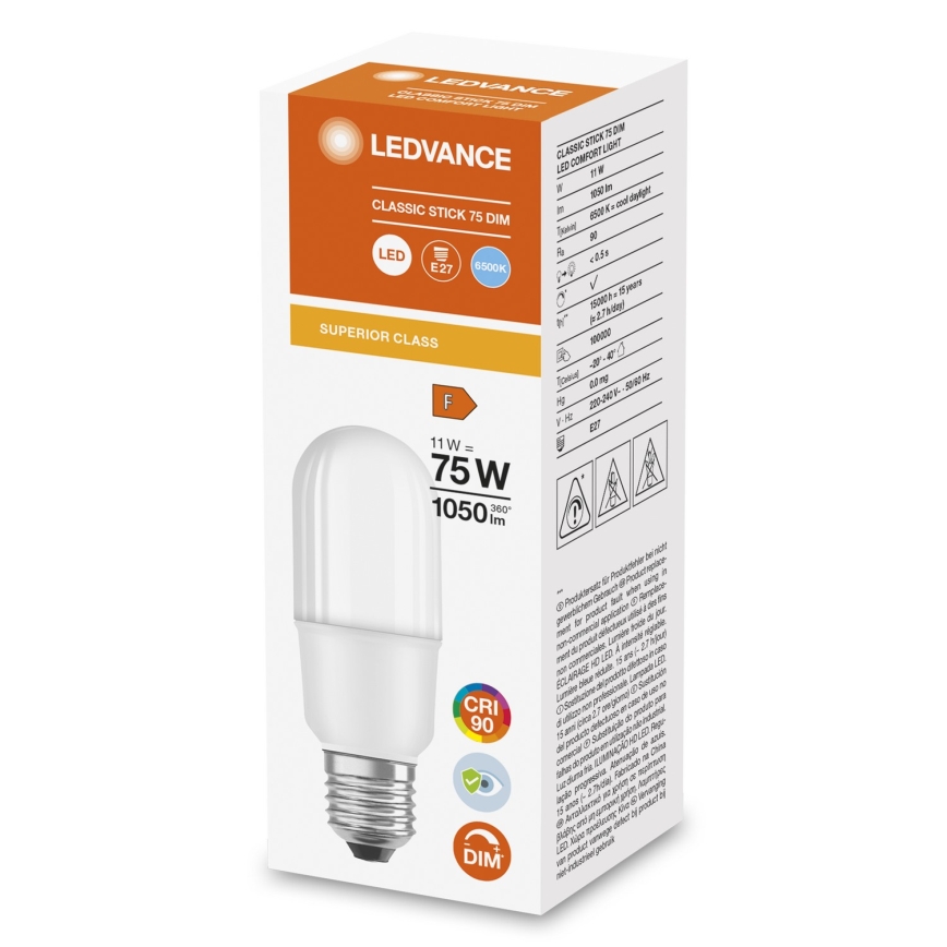 LED Dimmable Bulb E27/11W/230V 6500K CRI 90 - Ledvance