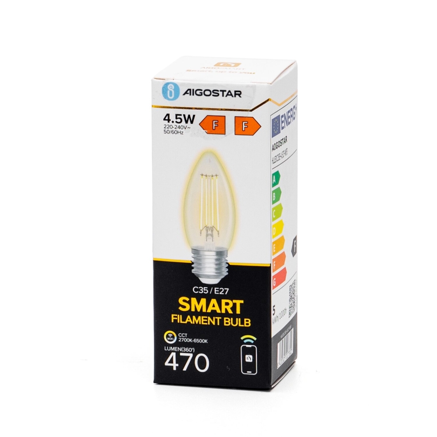 LED Dimmable bulb FILAMENT C35 E27/4,5W/230V 2700-6500K Wi-Fi - Aigostar