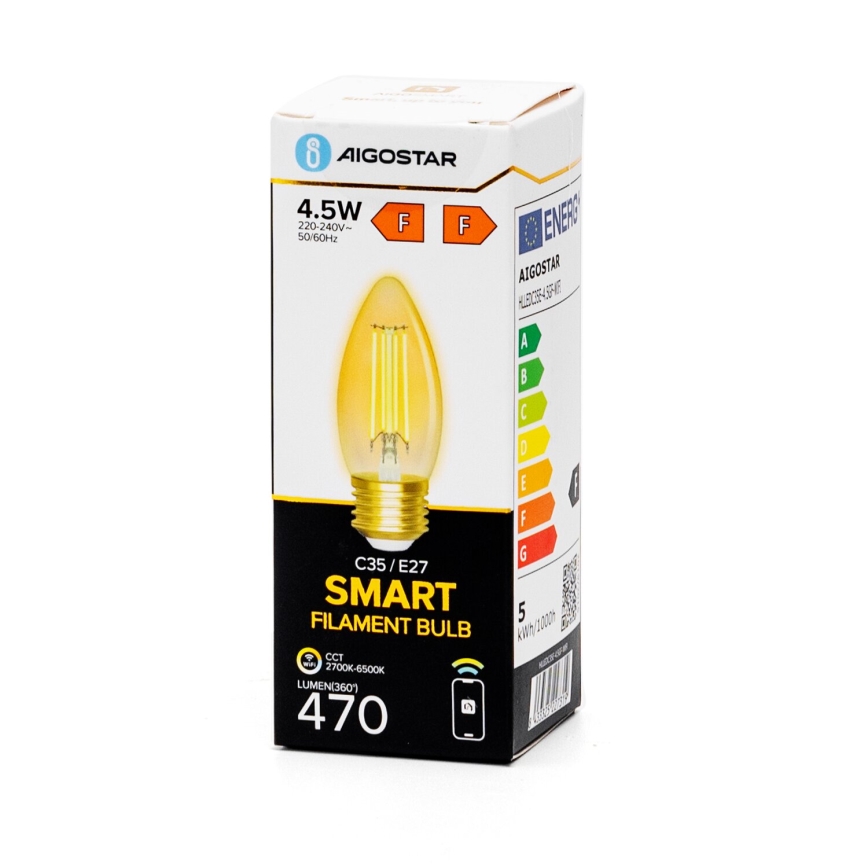 LED Dimmable bulb FILAMENT C35 E27/4,5W/230V 2700-6500K Wi-Fi - Aigostar