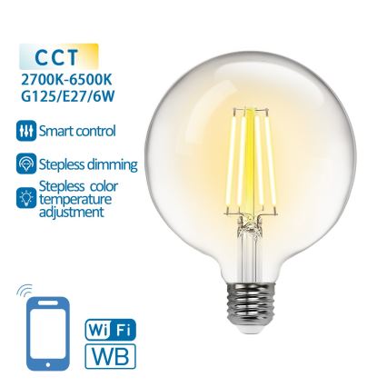 LED Dimmable bulb FILAMENT G125 E27/6W/230V 2700-6500K Wi-Fi - Aigostar