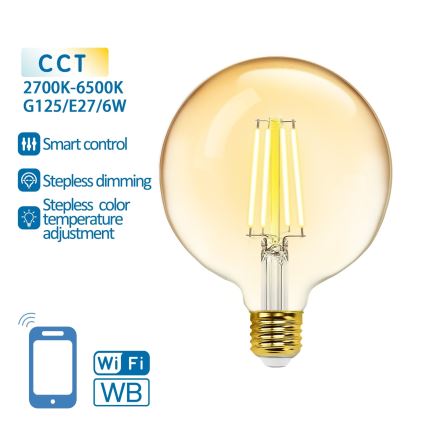LED Dimmable bulb FILAMENT G125 E27/6W/230V 2700-6500K Wi-Fi - Aigostar