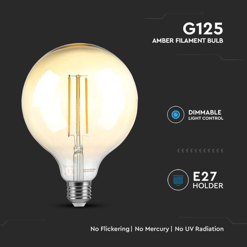 LED Dimmable bulb FILAMENT G125 E27/8W/230V 2200K