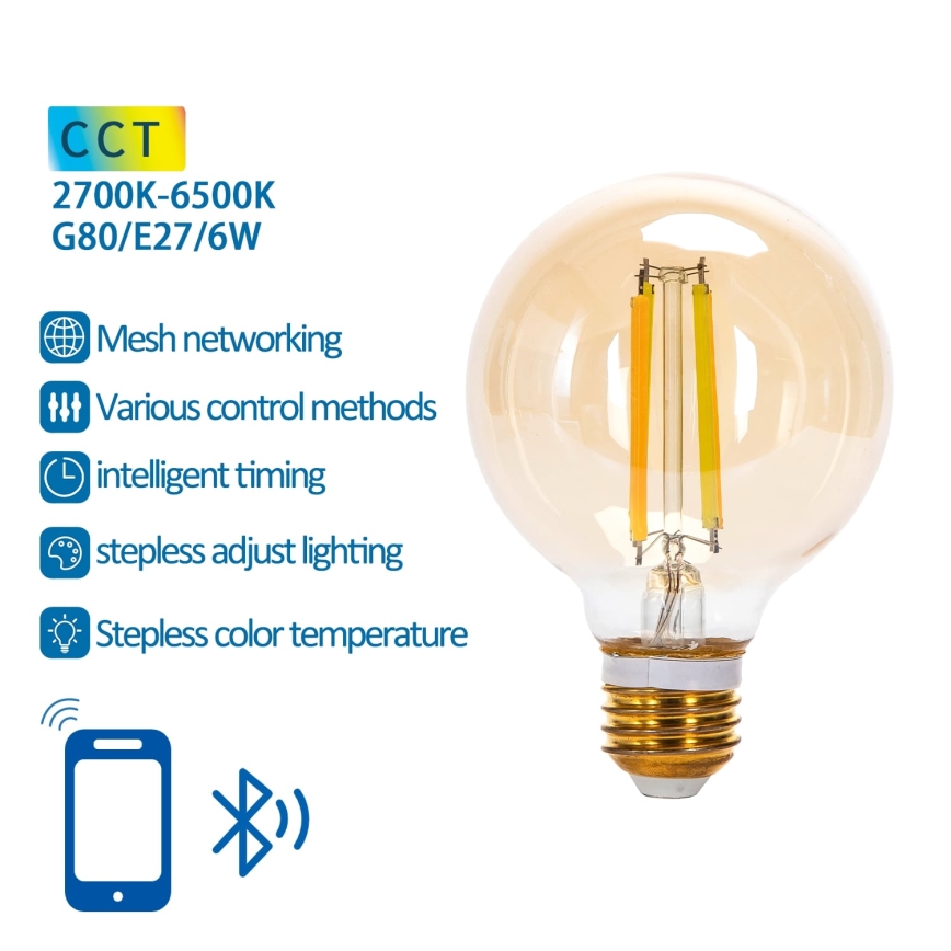 LED Dimmable bulb FILAMENT MESH Smart G80 E27/6W/230V 2700-6500K - Aigostar