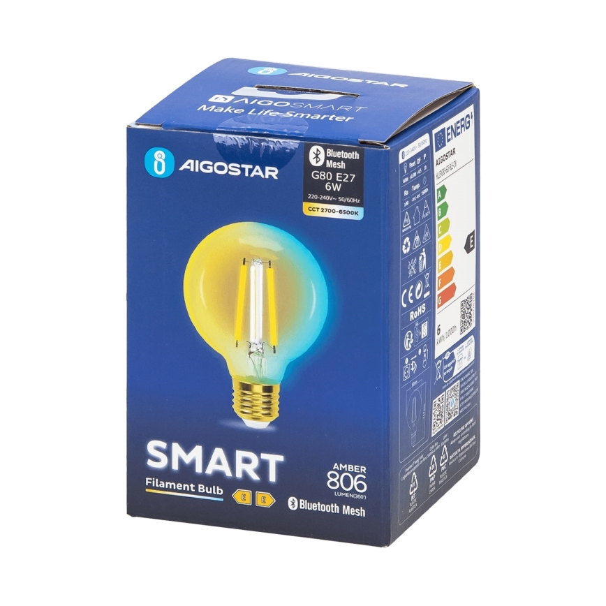 LED Dimmable bulb FILAMENT MESH Smart G80 E27/6W/230V 2700-6500K - Aigostar
