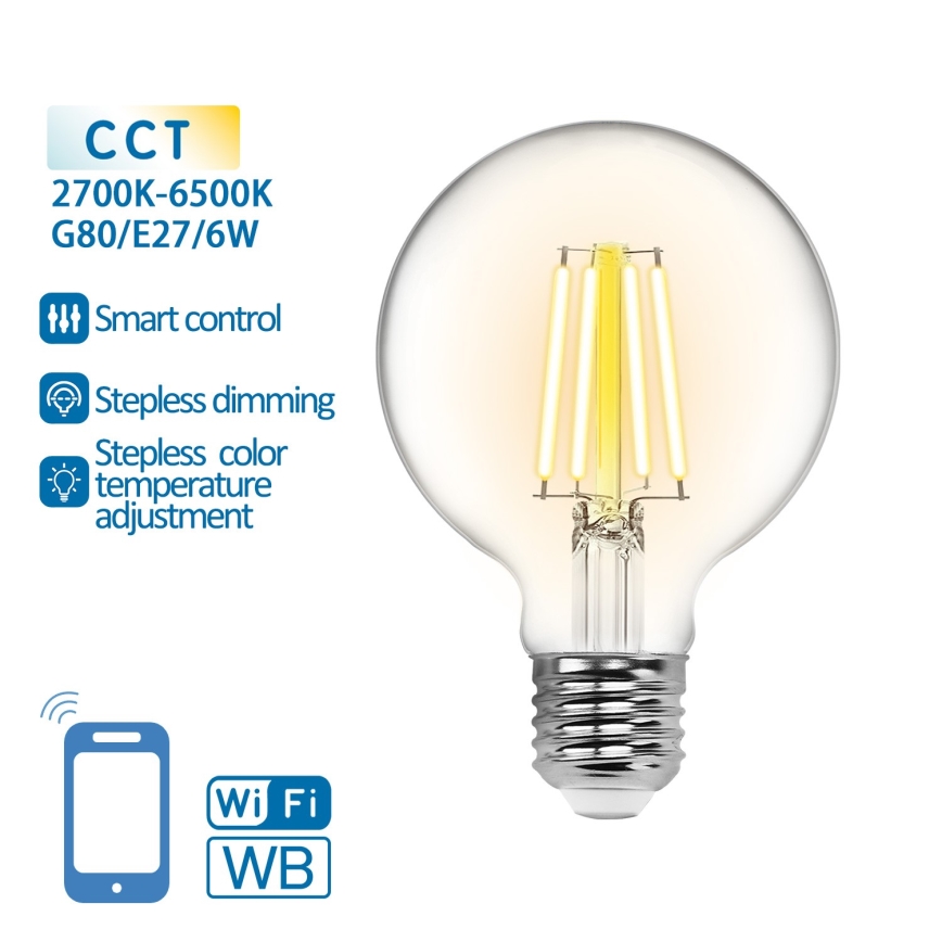 LED Dimmable bulb FILAMENT G80 E27/6W/230V 2700-6500K Wi-Fi - Aigostar