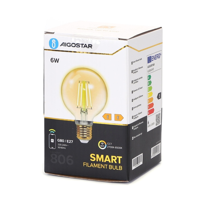 LED Dimmable bulb FILAMENT G80 E27/6W/230V 2700-6500K Wi-Fi - Aigostar