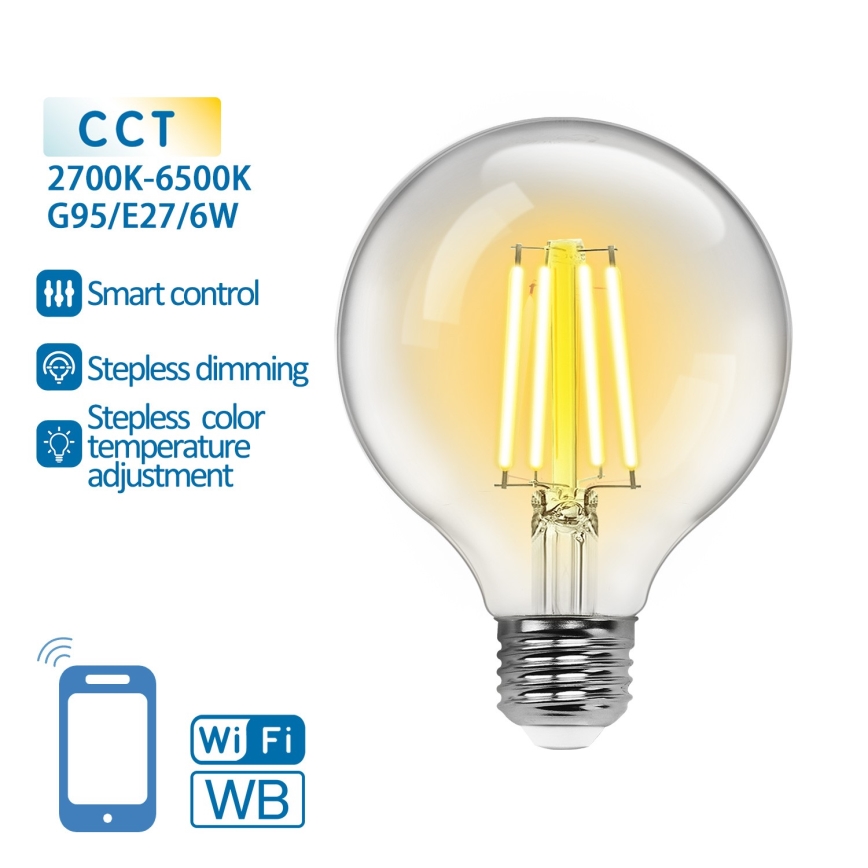 LED Dimmable bulb FILAMENT G95 E27/6W/230V 2700-6500K Wi-Fi - Aigostar
