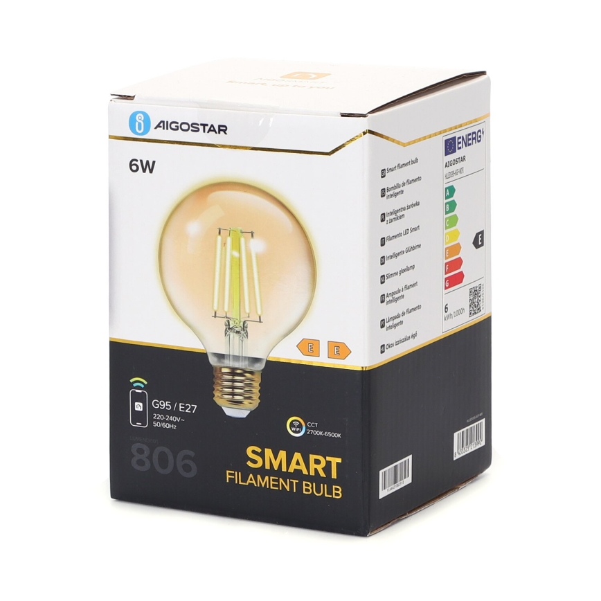 LED Dimmable bulb FILAMENT G95 E27/6W/230V 2700-6500K Wi-Fi - Aigostar