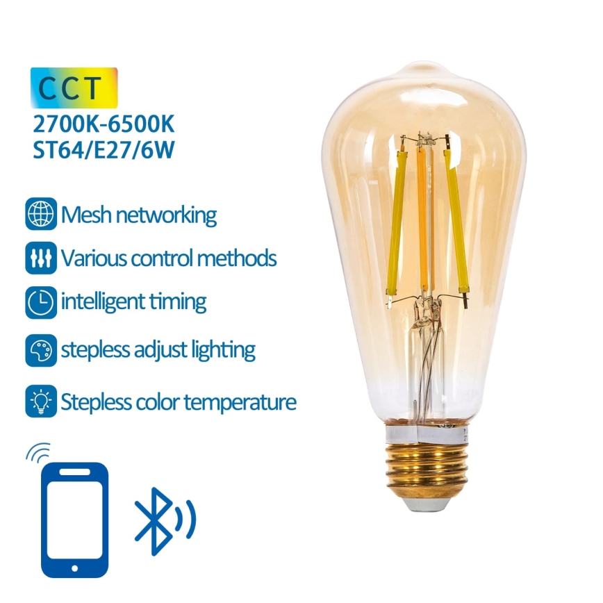 LED Dimmable bulb FILAMENT MESH Smart ST64 E27/6W/230V 2700-6500K - Aigostar
