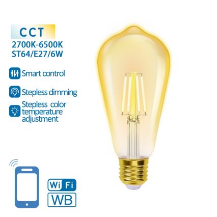 LED Dimmable bulb FILAMENT ST64 E27/6W/230V 2700-6500K Wi-Fi - Aigostar