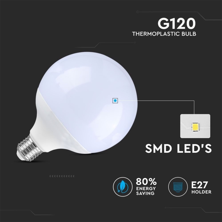 LED Dimmable bulb G120 E27/13W/230V 6400K