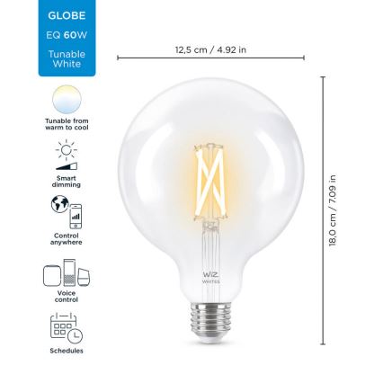 LED Dimmable bulb FILAMENT G125 E27/7W/230V 2700-6500K CRI 90 Wi-Fi - WiZ