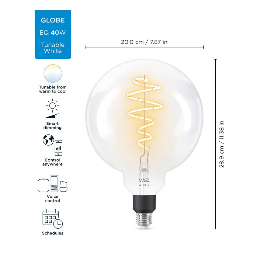 LED Dimmable bulb FILAMENT G200 E27/6,5W/230V 2700-6500K CRI 90 Wi-Fi - WiZ