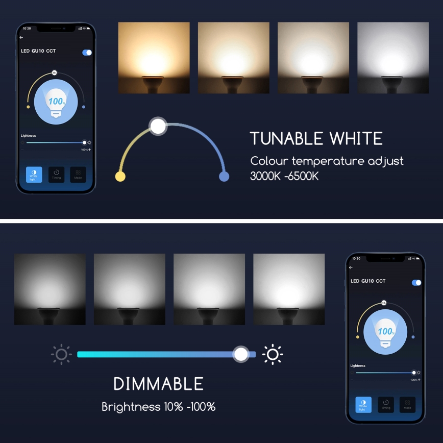 LED Dimmable bulb GU10/5W/230V 3000-6500K Wi-Fi - Aigostar