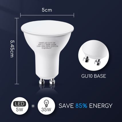 LED Dimmable bulb GU10/5W/230V 3000-6500K Wi-Fi - Aigostar