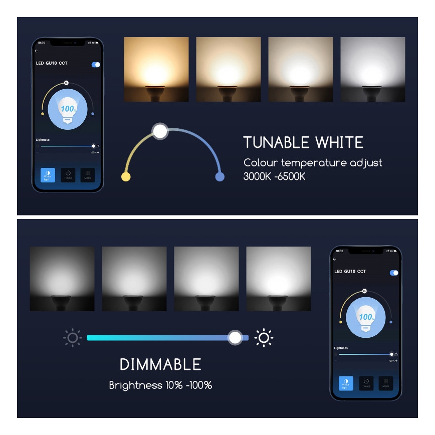 LED Dimmable bulb GU10/7W/230V 3000-6500K Wi-Fi - Aigostar