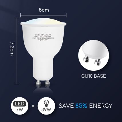 LED Dimmable bulb GU10/7W/230V 3000-6500K Wi-Fi - Aigostar