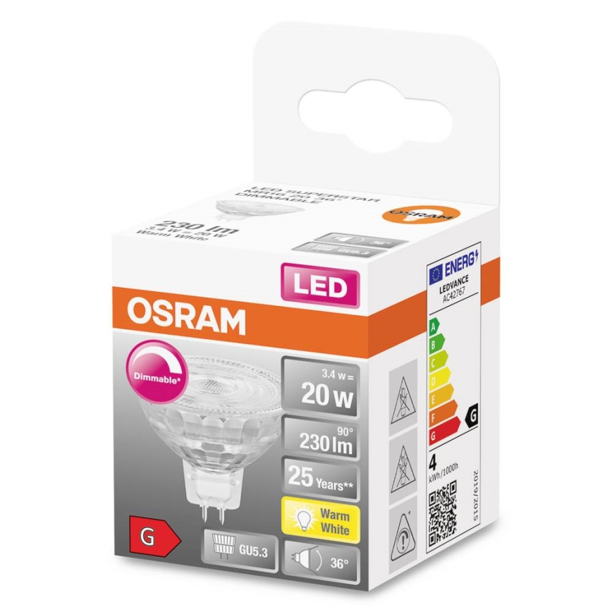LED Dimmable Bulb GU5.3/3.4W/12V 2700K CRI 90 - Osram