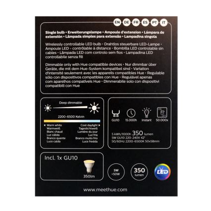 LED Dimmable bulb Philips Hue WHITE AMBIANCE 1xGU10/4,3W/230V 2200-6500K