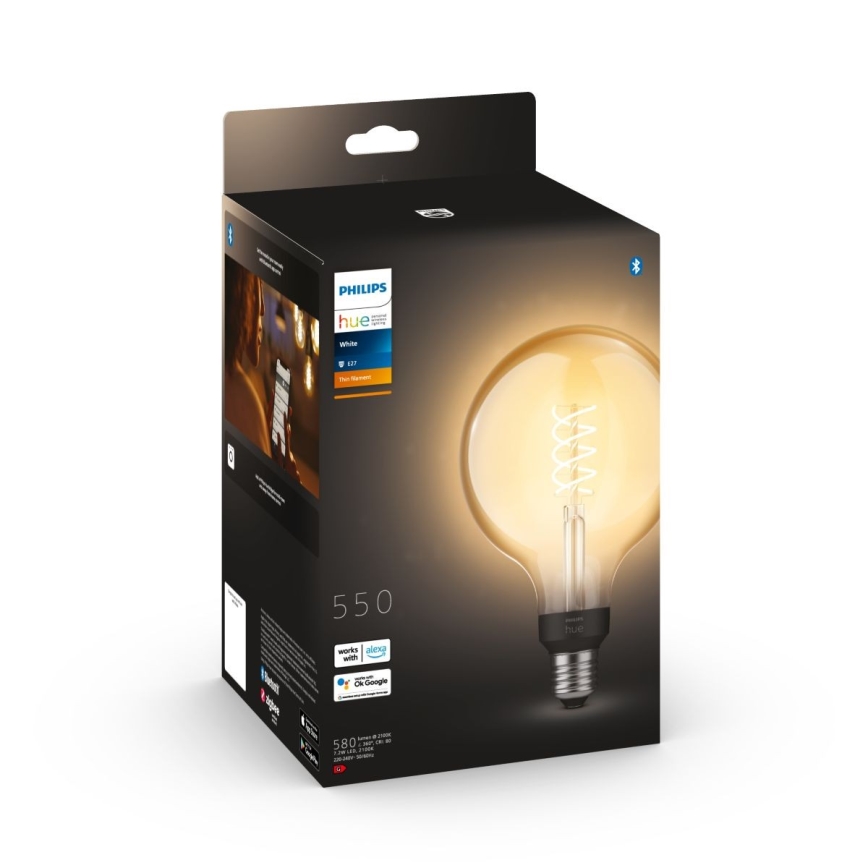 LED Dimmable bulb Philips Hue WHITE FILAMENT G125 E27/7W/230V 2100K