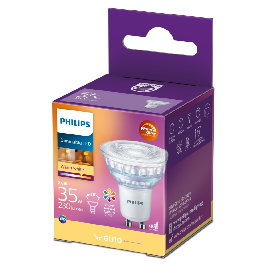 LED Dimmable bulb Philips Warm Glow GU10/2,6W/230V 2200-2700K CRI 90