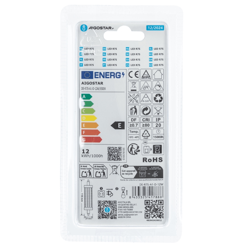 LED Dimmable bulb R7s/12W/230V 6500K - Aigostar