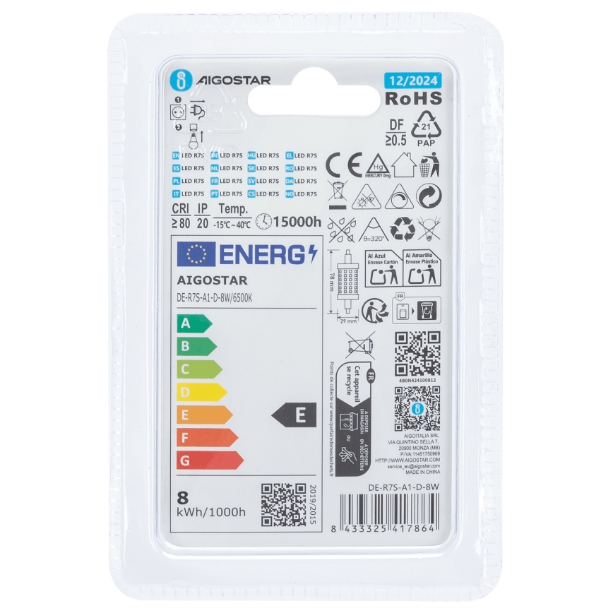 LED Dimmable bulb R7s/8W/230V 6500K - Aigostar