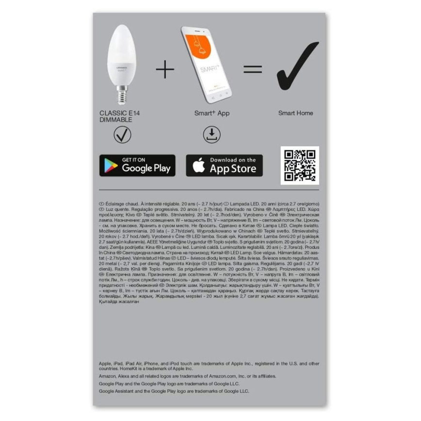 LED Dimmable bulb SMART+ E14/5W/230V 2700K Wi-Fi - Ledvance