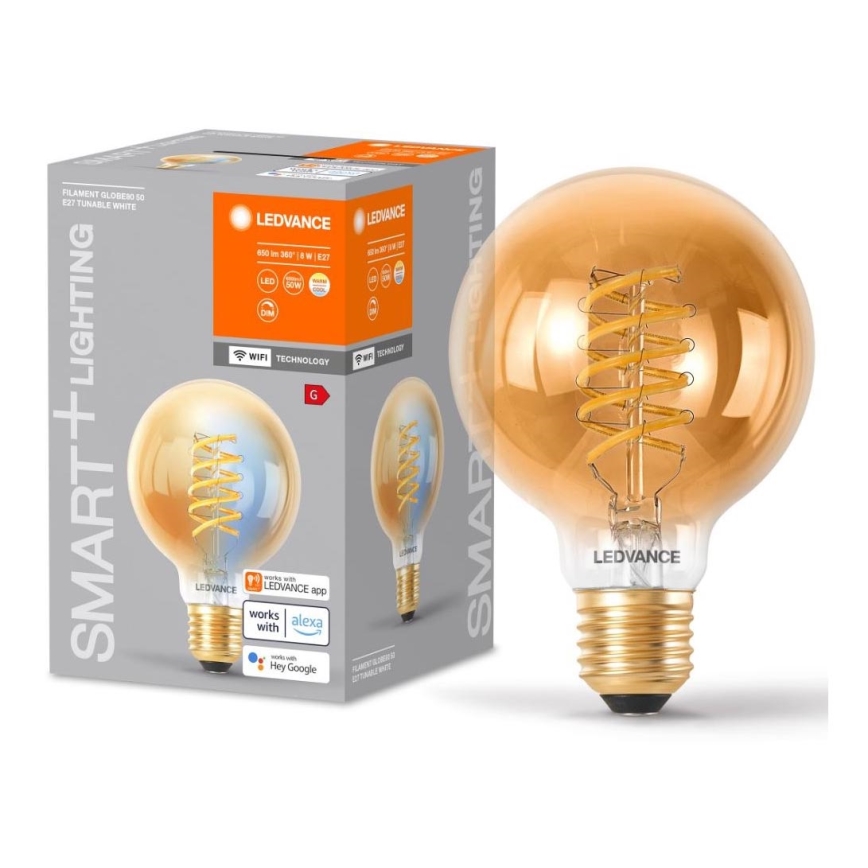 LED Dimmable bulb SMART+ FILAMENT GLOBE G80 E27/8W/230V 2200-5000K Wi-Fi - Ledvance