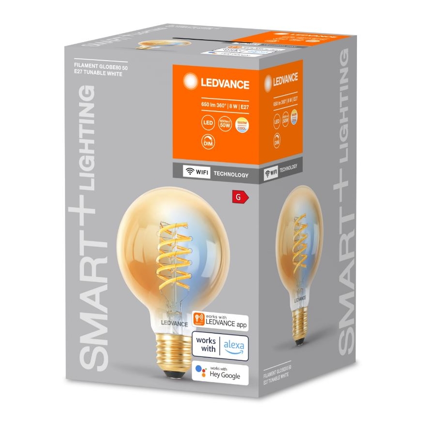 LED Dimmable bulb SMART+ FILAMENT GLOBE G80 E27/8W/230V 2200-5000K Wi-Fi - Ledvance