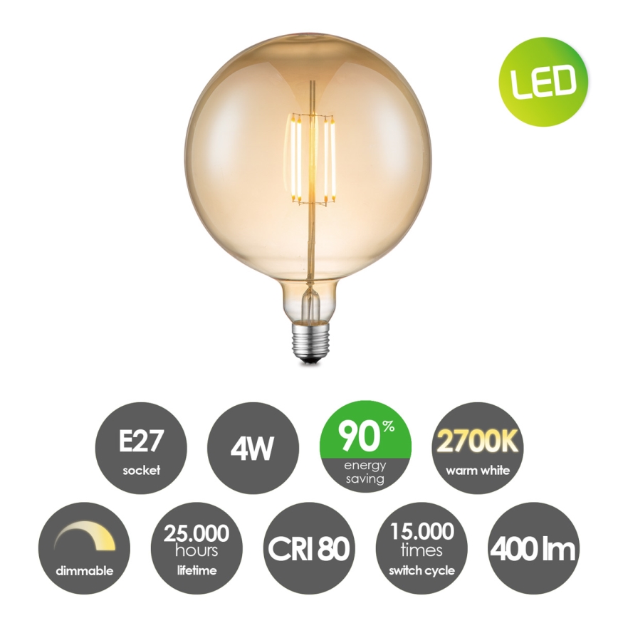 LED Dimmable bulb VINTAGE EDISON G180 E27/4W/230V 2700K