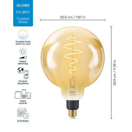 LED Dimmable bulb VINTAGE FILAMENT G200 E27/6W/230V 2000-5000K CRI 90 Wi-Fi - WiZ