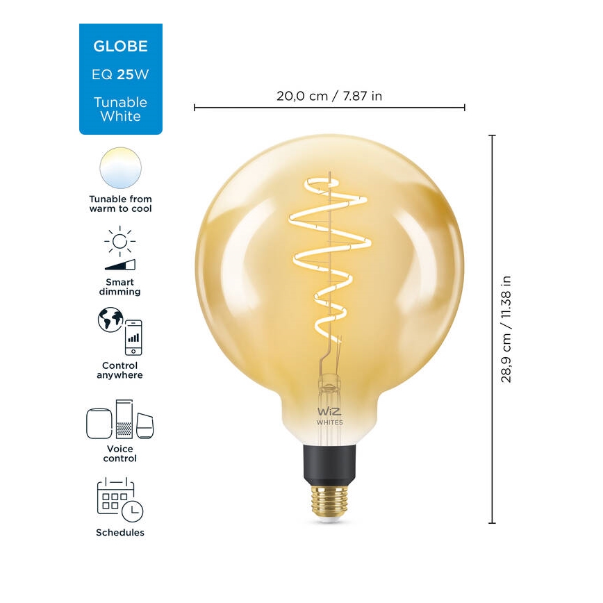LED Dimmable bulb VINTAGE FILAMENT G200 E27/6W/230V 2000-5000K CRI 90 Wi-Fi - WiZ