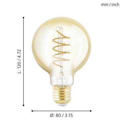 LED Dimmable bulb VINTAGE G80 E27/4W/230V 2200K - Eglo 11876