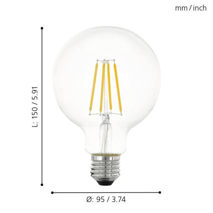 LED Dimmable bulb VINTAGE G95 E27/6W/230V 2700K - Eglo 11752